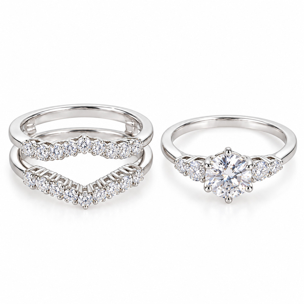 1 CT Moissanite Two-Piece Bridal Ring Set Stackable Sterling Silver